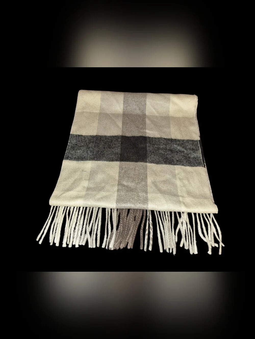 Christian Dior Cashmaire Plaid Cream Brown Fringe Acrylic Scarf